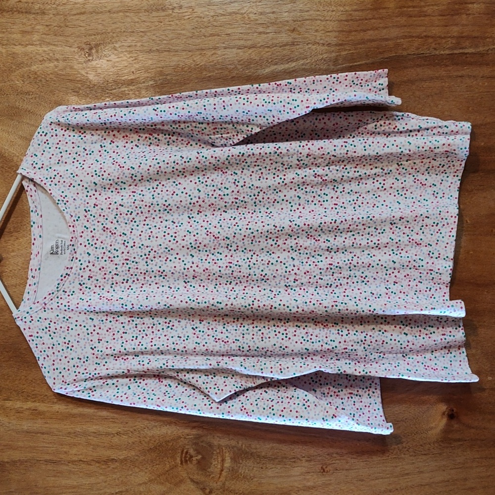 Kim Rogers Perfectly Soft Crew Neck Tee White Polka Dot 100% Cotton ¾-Sleeve XXL
